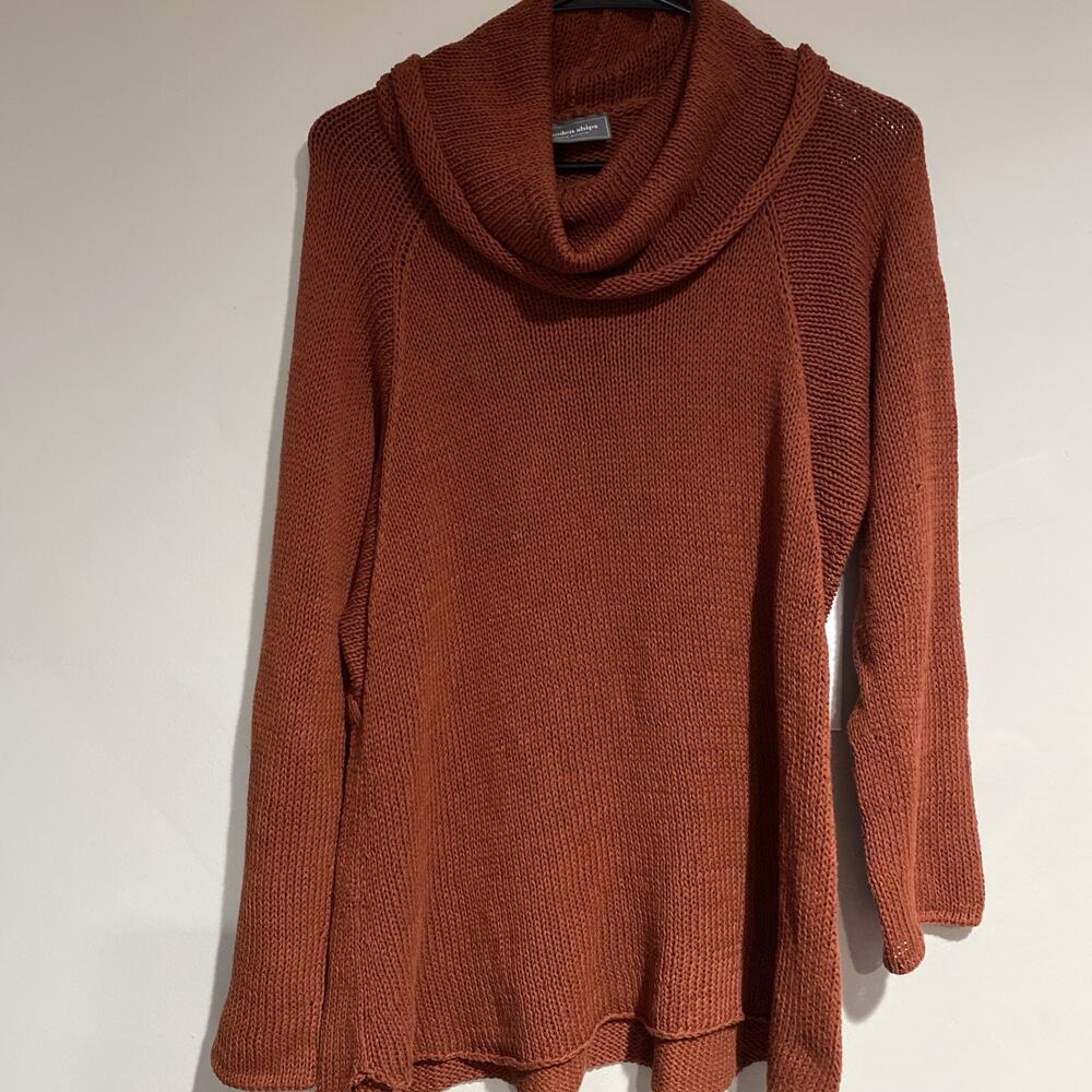 Wooden Ships Cowl Neck loose knit boxy sweater Lightweight Burnt Orange Sz M/L